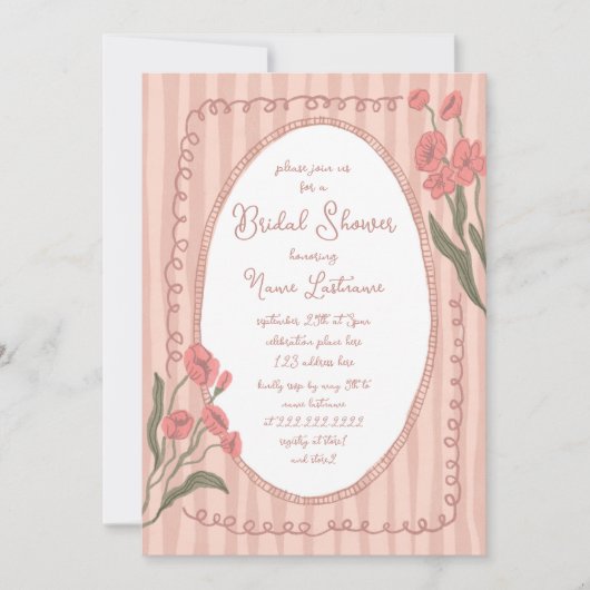 Blush Pink Whimsical Hand Painted Bridal Shower 招待状 (正面)