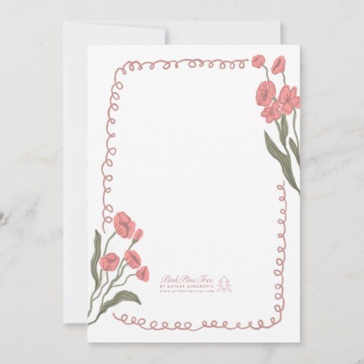 Blush Pink Whimsical Hand Painted Bridal Shower 招待状 (裏面)