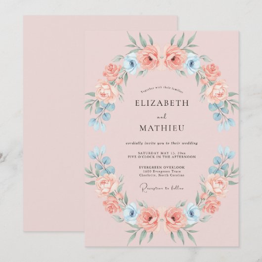 Blush Pink Whimsical Spring Wedding 招待状 (正面/裏面)