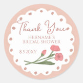 Blush Pink Whimsical Thank You Bridal Shower 01 ラウンドシール (正面)