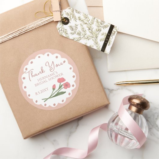 Blush Pink Whimsical Thank You Bridal Shower 01 ラウンドシール (ギフト)
