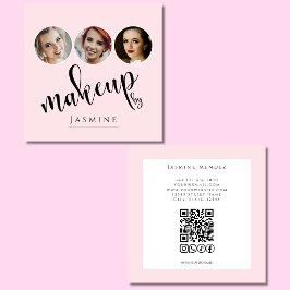 Blush Pink White 3 Photo MUA QR Code ソーシャル スクエア名刺