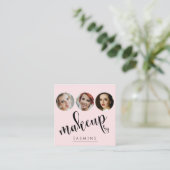 Blush Pink White 3 Photo MUA QR Code ソーシャル スクエア名刺 (スタンド正面)