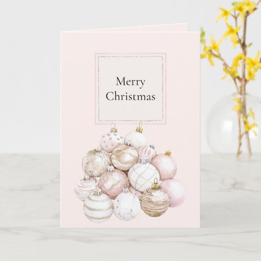 Blush Pink White Champagne Christmas Ornaments カード (黄色い花)