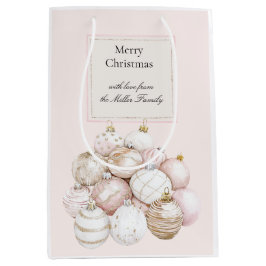 Blush Pink White Champagne Christmas Ornaments ミディアムペーパーバッグ