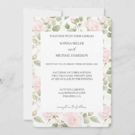 Blush Pink White Flowers Wedding 招待状 (正面)