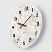 Blush Pink White Romantic Floral ラージ壁時計 (傾斜)