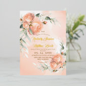 Blush Pink White Rose Wedding 箔招待状 (立ち正面)