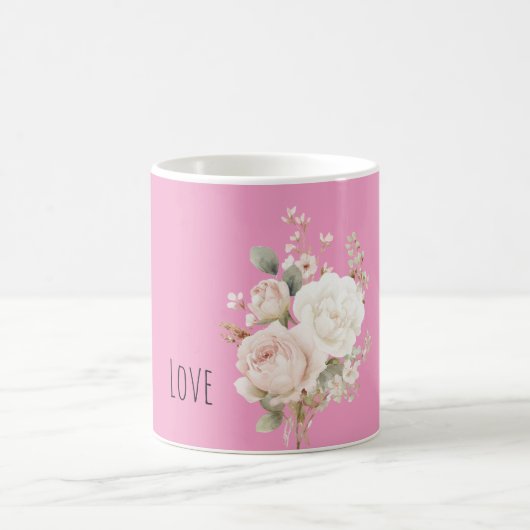 Blush Pink White Roses Floral コーヒーマグカップ (中央)
