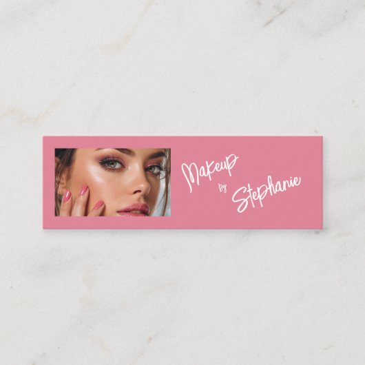 Blush Pink White Script Photo Makeup スキニー名刺 (正面)