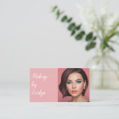 Blush Pink White Script Photo Makeup Business Card 名刺 (スタンド正面)