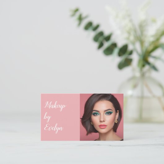 Blush Pink White Script Photo Makeup Business Card 名刺 (スタンド正面)