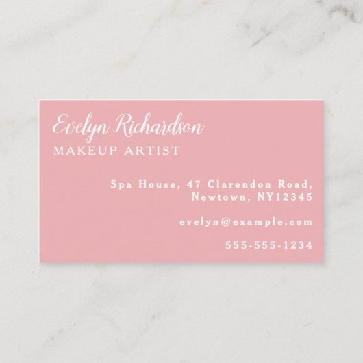 Blush Pink White Script Photo Makeup Business Card 名刺 (裏面)