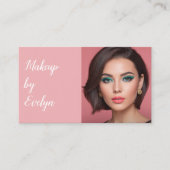 Blush Pink White Script Photo Makeup Business Card 名刺 (正面)