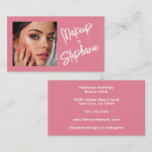 Blush Pink White Script Photo Makeup Business Card 名刺 (正面/裏面)