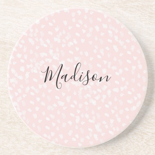 Blush Pink White Spots コースター (正面)