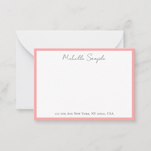 Blush Pink White Typography Script Name Minimalist ノートカード (正面)