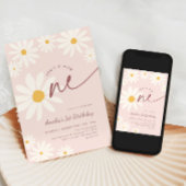 Blush Pink Wild One Daisy 1st Birthday 招待状