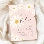 Blush Pink Wild One Daisy 1st Birthday 招待状