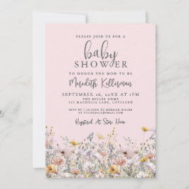 Blush Pink Wildflower Baby Shower 招待状