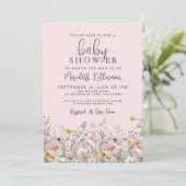 Blush Pink Wildflower Baby Shower 招待状 (スタンド正面)
