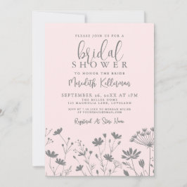 Blush Pink Wildflower Bridal Shower 招待状