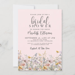 Blush Pink Wildflower Bridal Shower 招待状