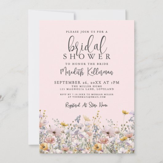 Blush Pink Wildflower Bridal Shower 招待状 (正面)