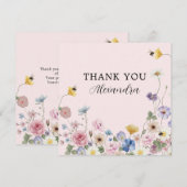 Blush Pink Wildflower Bridal Shower Thank You Card サンキューカード (正面/裏面)