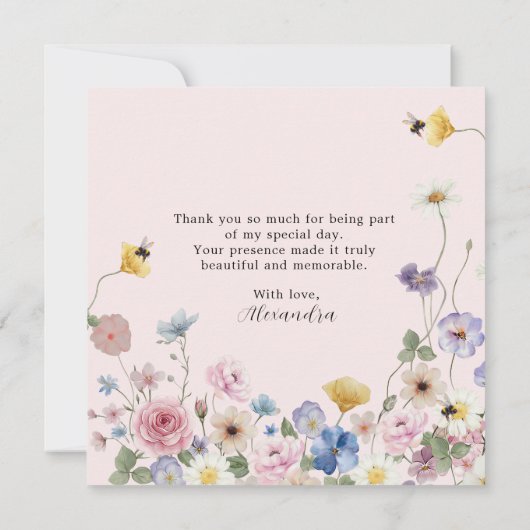 Blush Pink Wildflower Bridal Shower Thank You Card サンキューカード (裏面)