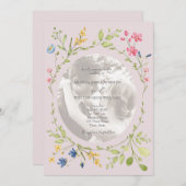 Blush Pink Wildflower Photo Wedding 招待状 (正面/裏面)