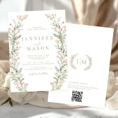 Blush pink wildflower rustic wedding Invitation 招待状