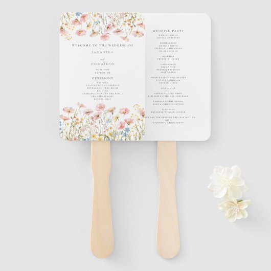 Blush Pink Wildflower Wedding Program  Hand Fan ハンドファン (正面&裏面)