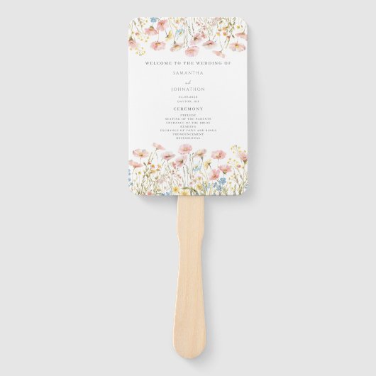 Blush Pink Wildflower Wedding Program  Hand Fan ハンドファン (正面)