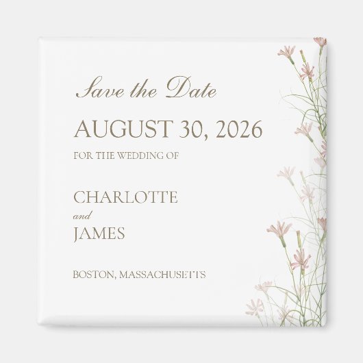 Blush Pink Wildflower Wedding Save the Date マグネット (正面)