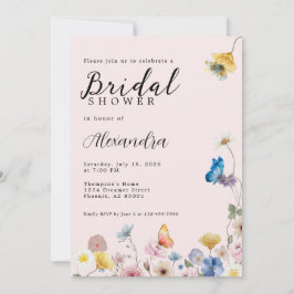 Blush Pink Wildflowers Bridal Shower Invitation 招待状