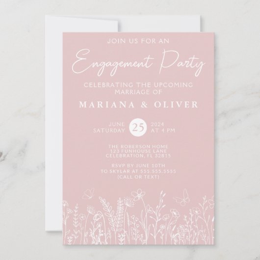 Blush Pink Wildflowers Engagement Party Invitation 招待状 (正面)