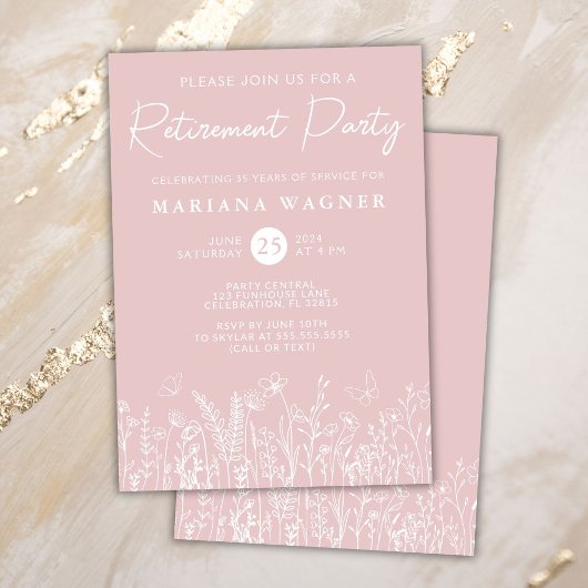 Blush Pink Wildflowers Retirement Party Invitation 招待状