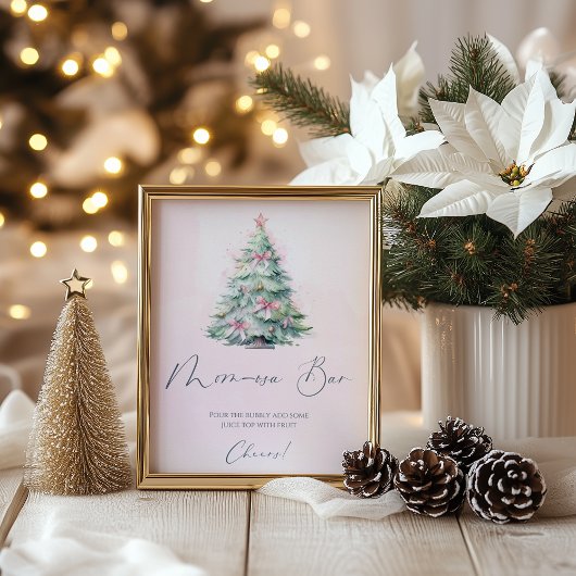 Blush pink Winter Christmas tree mom-osa bar ポスター