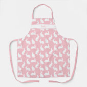 Blush Pink With White Bunny Pattern And Name エプロン (正面)