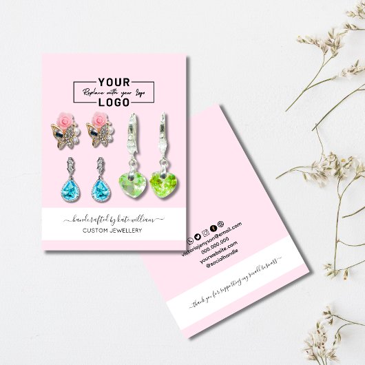 Blush Pink YOUR LOGO white Earring Display Card 名刺