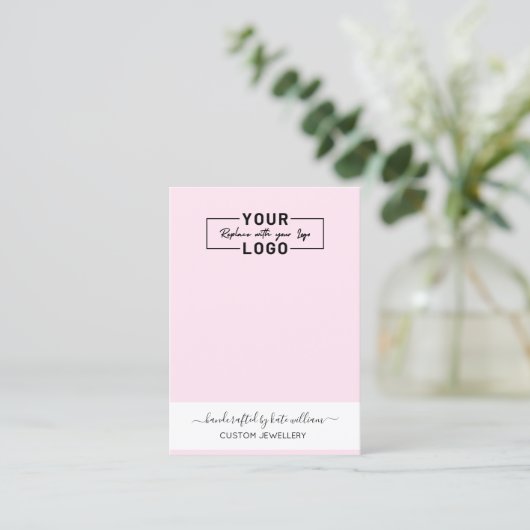 Blush Pink YOUR LOGO white Earring Display Card 名刺 (スタンド正面)