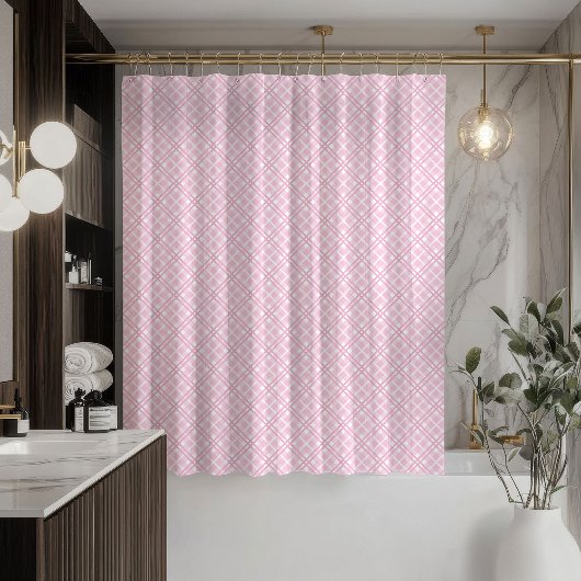Blush Plaid Curtain Light Pink Trendy Bath Decor シャワーカーテン