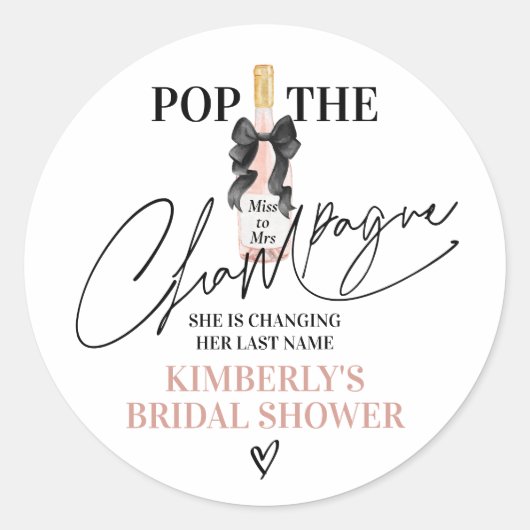 Blush Pop The Champagne Bridal Shower ラウンドシール (正面)