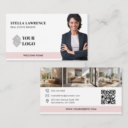 BLUSH Professional Real Estate Agent Photo Collage 名刺 (正面/裏面)