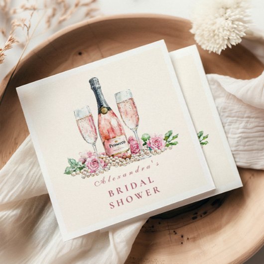 Blush Prosecco Pearls Bridal Shower Celebration スタンダードカクテルナプキン