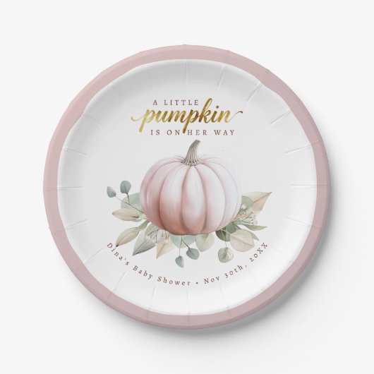 Blush Pumpkin Fall Baby Shower Paper Plates ペーパープレート (正面)
