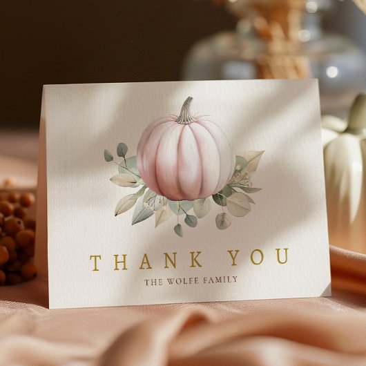 Blush Pumpkin Fall Baby Shower Thank You Card サンキューカード