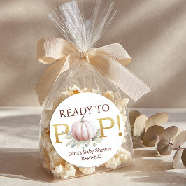 Blush Pumpkin Ready to Pop Baby Shower Sticker ラウンドシール