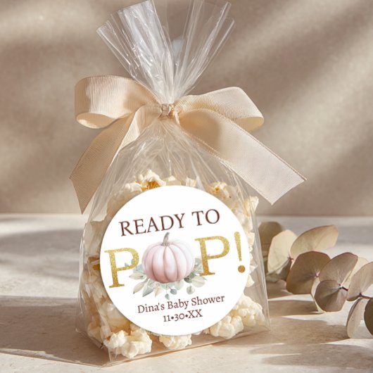 Blush Pumpkin Ready to Pop Baby Shower Sticker ラウンドシール